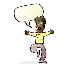cartoon terrified man with speech bubble