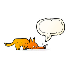 cartoon fox sniffing floor with speech bubble