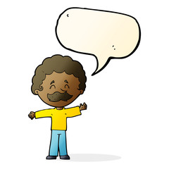 cartoon boy with mustache with speech bubble