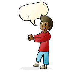 cartoon happy man with speech bubble