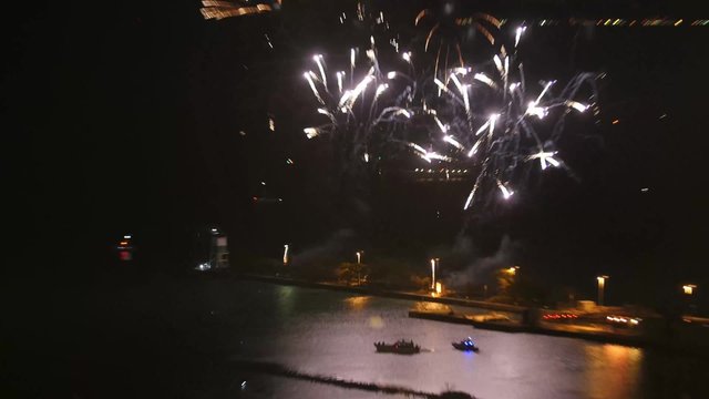 Fireworks explode over the Chicago Navy Pier.