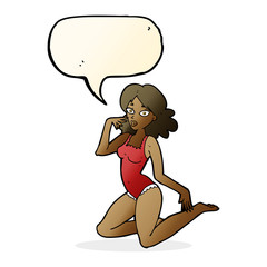 cartoon woman in lingerie with speech bubble