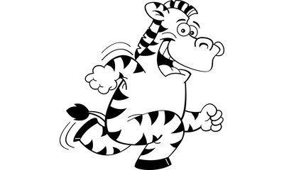 Black and white illustration of a zebra running.