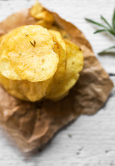 Pile of crispy chips on baking paper
