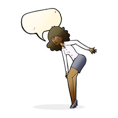 cartoon annoyed woman rubbing knee with speech bubble