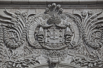 Fototapeta na wymiar Detail of the Rua Augusta Arch, a stone triumphal arch-like in L
