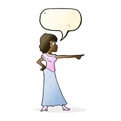 cartoon woman pointing finger with speech bubble