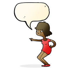 cartoon girl pointing with speech bubble