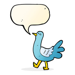 cartoon walking bird with speech bubble