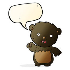 cartoon worried black bear with speech bubble