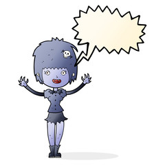 cartoon vampire girl with speech bubble