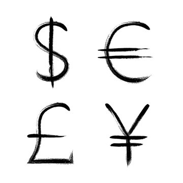 Currency symbols hand drawn set.