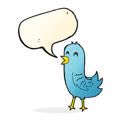 cartoon happy bird with speech bubble