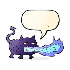 cartoon fire breathing imp with speech bubble