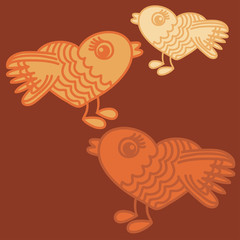 Cute birds cartoon drawing in heart form.