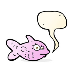 cartoon happy fish with speech bubble