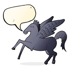 cartoon magic flying horse with speech bubble