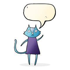 cute cartoon black cat waving with speech bubble