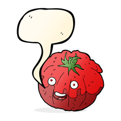 cartoon happy tomato with speech bubble