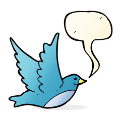 cartoon flying bird with speech bubble