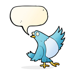 cartoon dancing bluebird with speech bubble