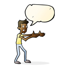 cartoon man desperately explaining with speech bubble