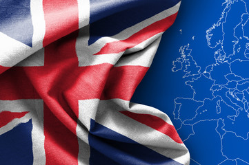 Flag of United Kingdom on map background