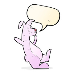 cartoon pink bunny with speech bubble