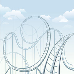 Rollercoaster in theme park illustration - obrazy, fototapety, plakaty