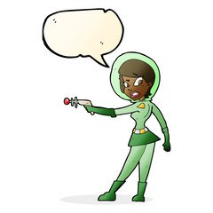 cartoon sci fi girl with speech bubble