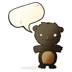 cartoon happy little black bear with speech bubble
