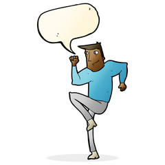 cartoon man jogging on spot with speech bubble