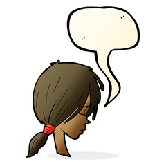 cartoon girl looking thoughtful with speech bubble