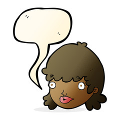 cartoon staring girl with speech bubble