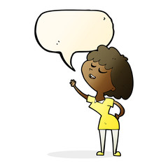 cartoon happy woman about to speak with speech bubble
