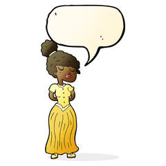 cartoon pretty victorian woman with speech bubble