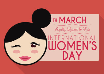 Eight Shaped like Woman Winking and Showing a Banner for Women's Day, Vector Illustration