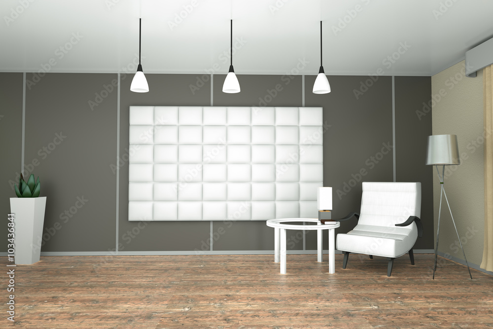 Wall mural interior with chair 3d illustration