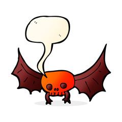 cartoon spooky skull bat with speech bubble