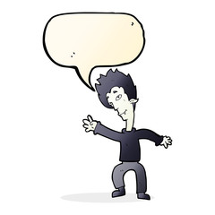 cartoon halloween vampire with speech bubble