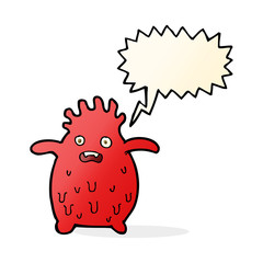 cartoon funny slime monster with speech bubble