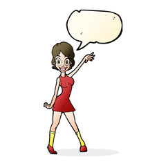 cartoon party girl with speech bubble