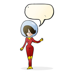 cartoon space woman with speech bubble