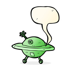 cartoon flying saucer with speech bubble