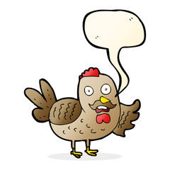 cartoon old rooster with speech bubble
