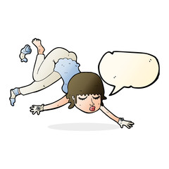 cartoon woman floating with speech bubble