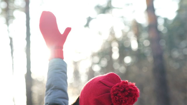 Woman hands in winter gloves