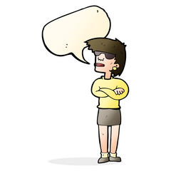 cartoon annoyed woman with speech bubble
