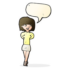 cartoon happy woman with speech bubble