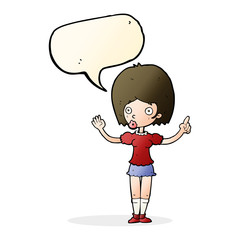 cartoon woman explaining her point with speech bubble